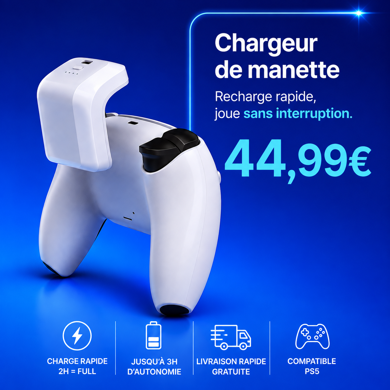 Melsy - Batterie externe rechargeable pour manette PS5