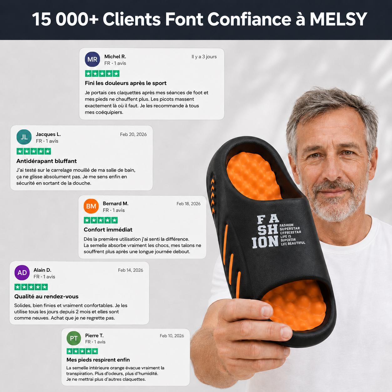Claquette orthopédique à mémoire de forme + semelle massante Melsy
